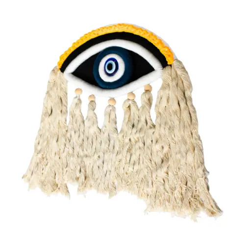 Colgante de pared de macrame diseño ojo turco negro de 32×2.5x39cm