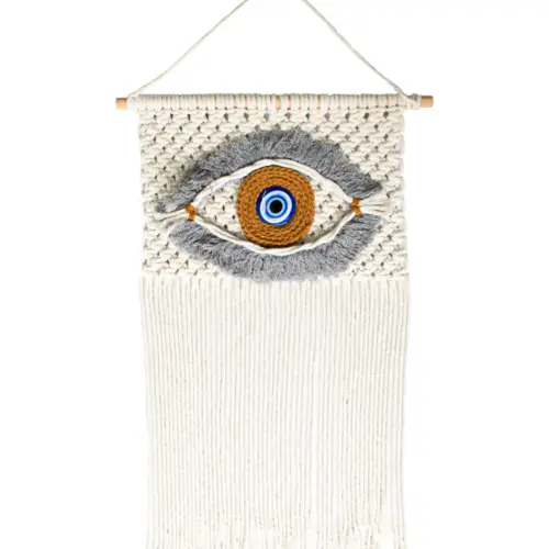 Colgante de pared de macrame diseño ojo turco tejido de 40x2x60cm