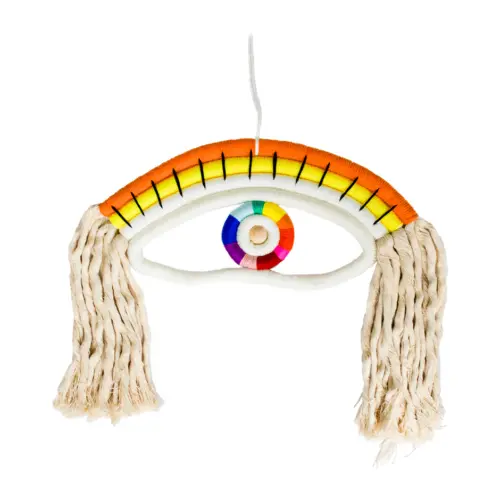 Colgante de pared de macrame diseño ojo turco multicolor de 37x2x36cm
