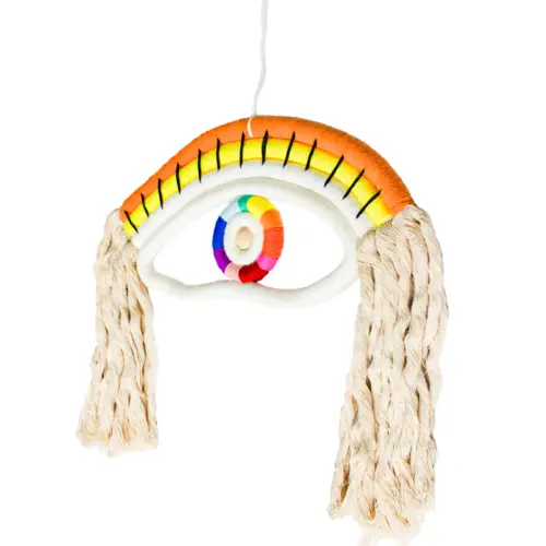 Colgante de pared de macrame diseño ojo turco multicolor de 37x2x36cm