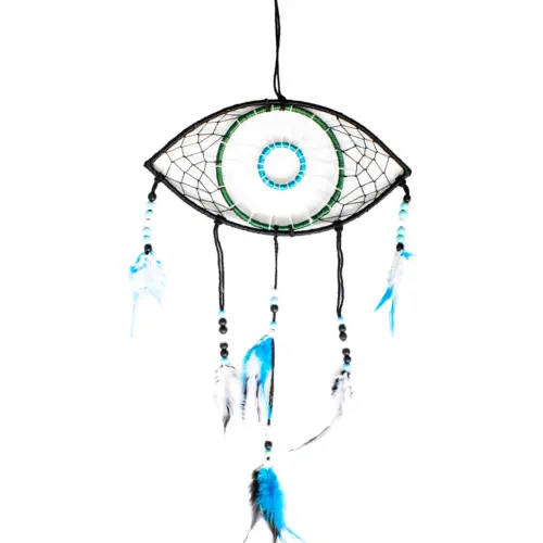 Colgante de pared de macrame diseño ojo turco azul de 31.5x1x54cm