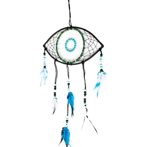 Colgante de pared de macrame diseño ojo turco azul de 31.5x1x54cm