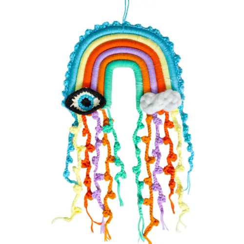 Colgante de pared de macrame diseño caídas de colores de 25x4x50cm