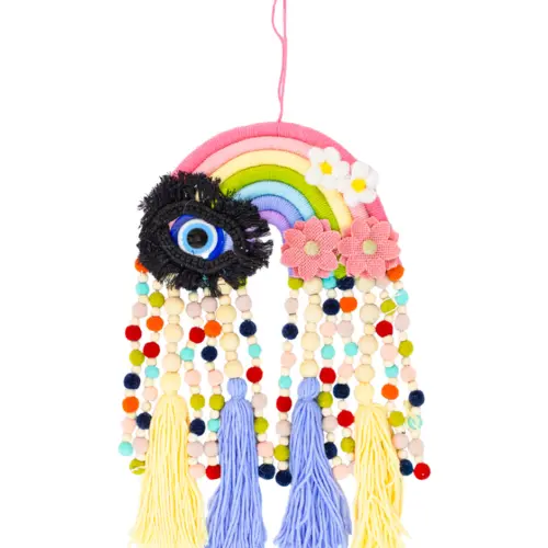 Colgante de pared de macrame diseño arcoíris de 26x3x42cm