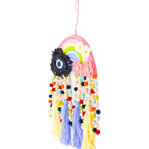Colgante de pared de macrame diseño arcoíris de 26x3x42cm