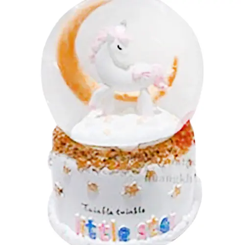 Esfera de vidrio con unicornio media luna y diamantina de 10x10x14.5cm