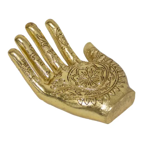 Mano de poliresina dorada con grabado de 13×9.5×5.5cm