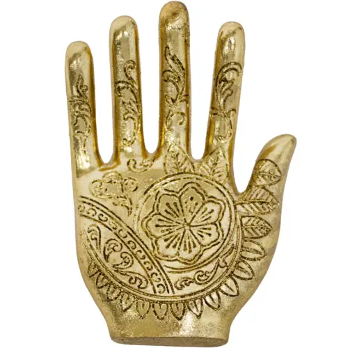 Mano de poliresina dorada con grabado de 13×9.5×5.5cm