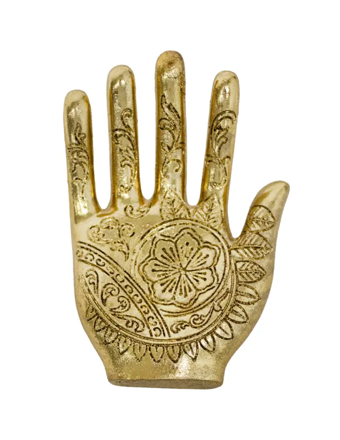 Mano de poliresina dorada con grabado de 13x9.5x5.5cm - Image 2