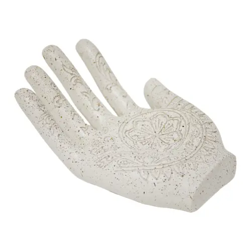 Mano de poliresina blanca con grabado de 13×9.5×5.5cm