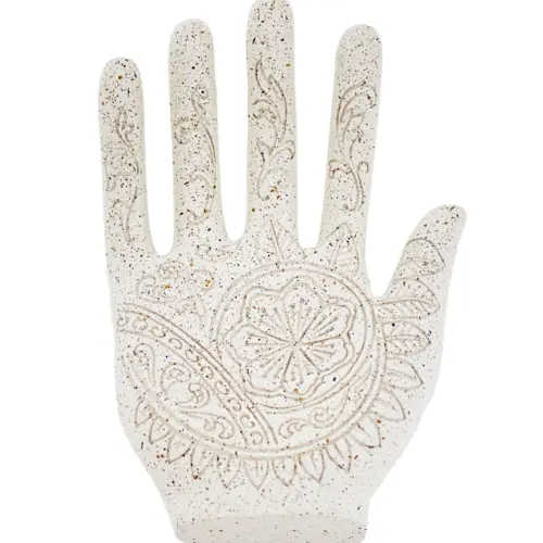 Mano de poliresina blanca con grabado de 13×9.5×5.5cm