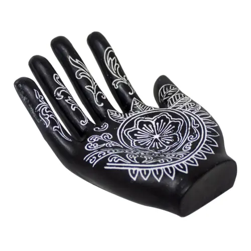 Mano de poliresina negra con grabado de 13×9.5×5.5cm