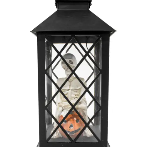 Linterna de plastico con esqueleto y luz (usa baterias AAA) de 14x14x34cm