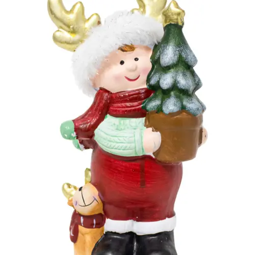 Niño de cerámica con árbol y ciervo de 12x9x23.7cm
