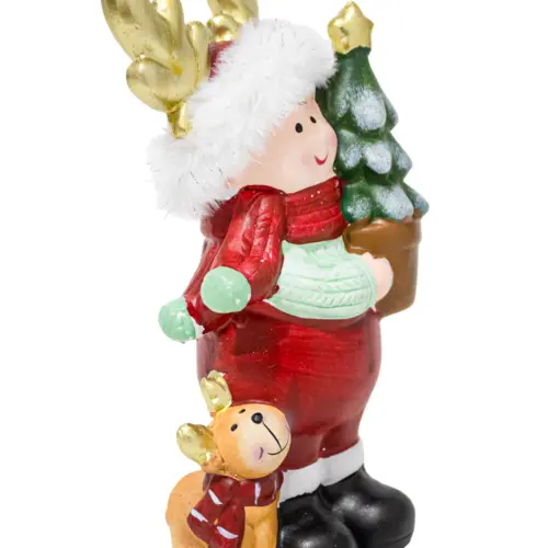Niño de cerámica con árbol y ciervo de 12x9x23.7cm
