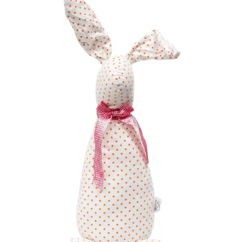 Decoración diseño conejo de tela blanca con puntos naranjas con moño de 10x15x58cm