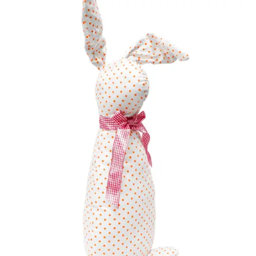 Decoración diseño conejo de tela blanca con puntos naranjas con moño de 10x15x58cm