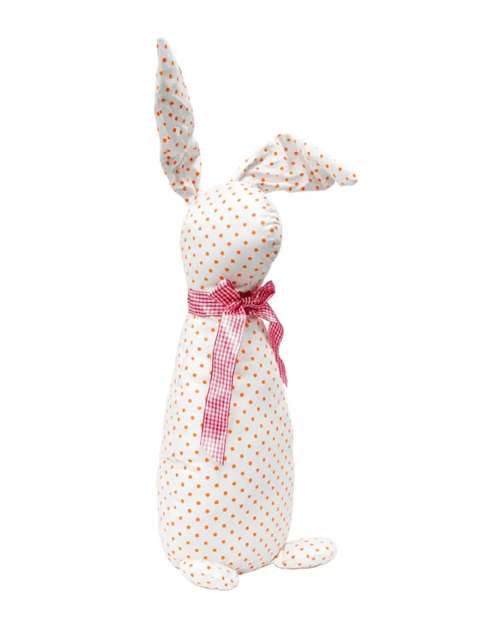 Decoración diseño conejo de tela blanca con puntos naranjas con moño de 10x15x58cm - Image 2