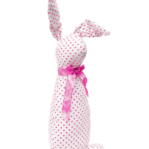 Decoración diseño conejo de tela blanca con puntos rosas con moño de 10x15x58cm