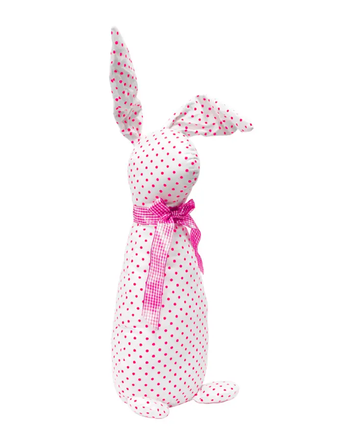 Decoración diseño conejo de tela blanca con puntos rosas con moño de 10x15x58cm - Image 2