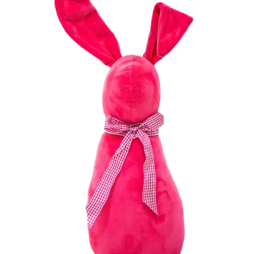 Decoración diseño conejo de tela rosa liso con moño rosa con puntos de 10x15x58cm