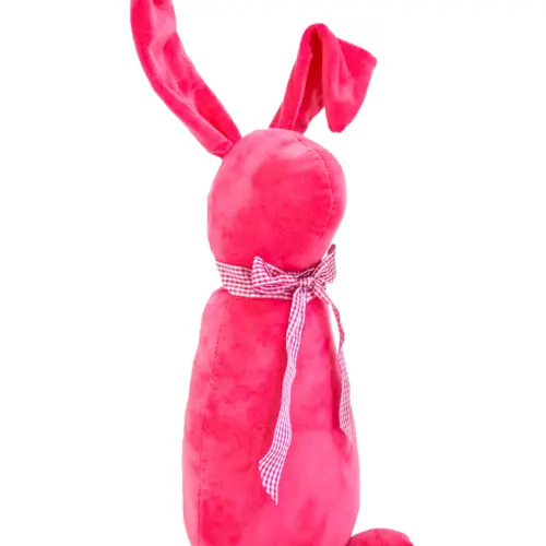 Decoración diseño conejo de tela rosa liso con moño rosa con puntos de 10x15x58cm