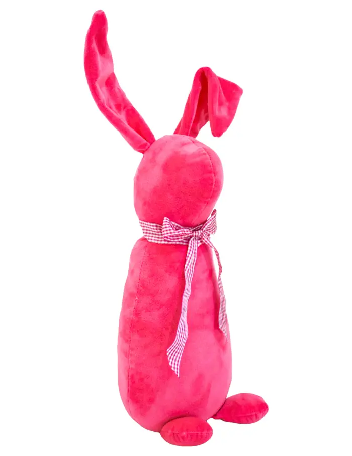 Decoración diseño conejo de tela rosa liso con moño rosa con puntos de 10x15x58cm - Image 2