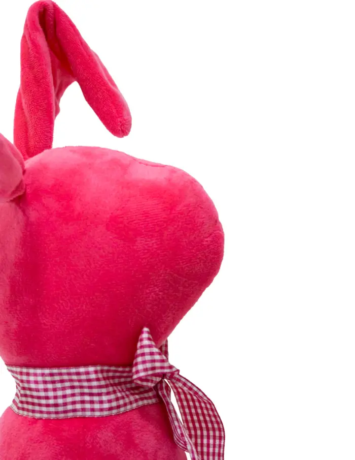 Decoración diseño conejo de tela rosa liso con moño rosa con puntos de 10x15x58cm - Image 3