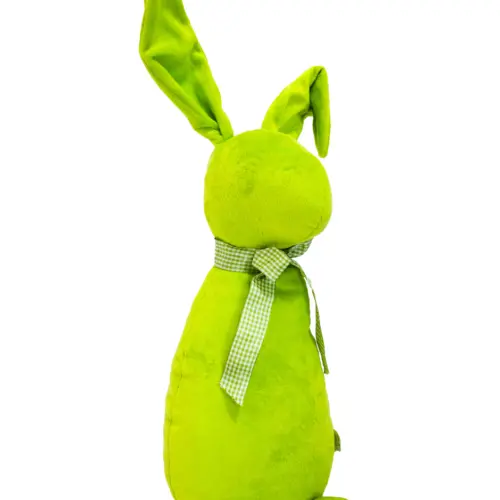 Decoración diseño conejo de tela verde liso con moño verde con puntos de 10x15x58cm