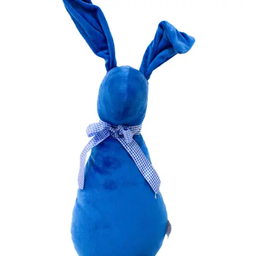 Decoración diseño conejo de tela azul fuerte liso con moño azul con puntos de 10x15x58cm