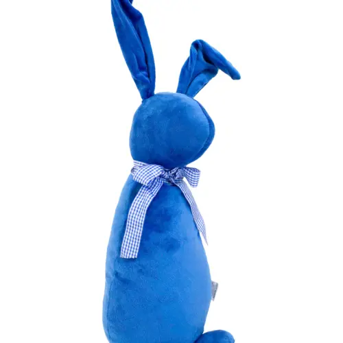 Decoración diseño conejo de tela azul fuerte liso con moño azul con puntos de 10x15x58cm