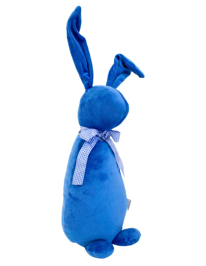 Decoración diseño conejo de tela azul fuerte liso con moño azul con puntos de 10x15x58cm - Image 2