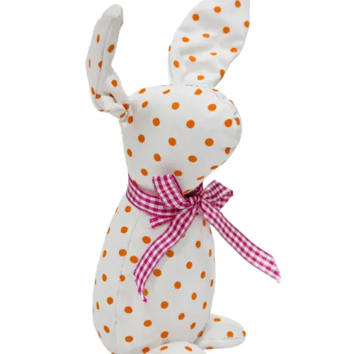 Decoración diseño conejo de tela blanca con puntos naranjas con moño de 4.5×6.5x21cm
