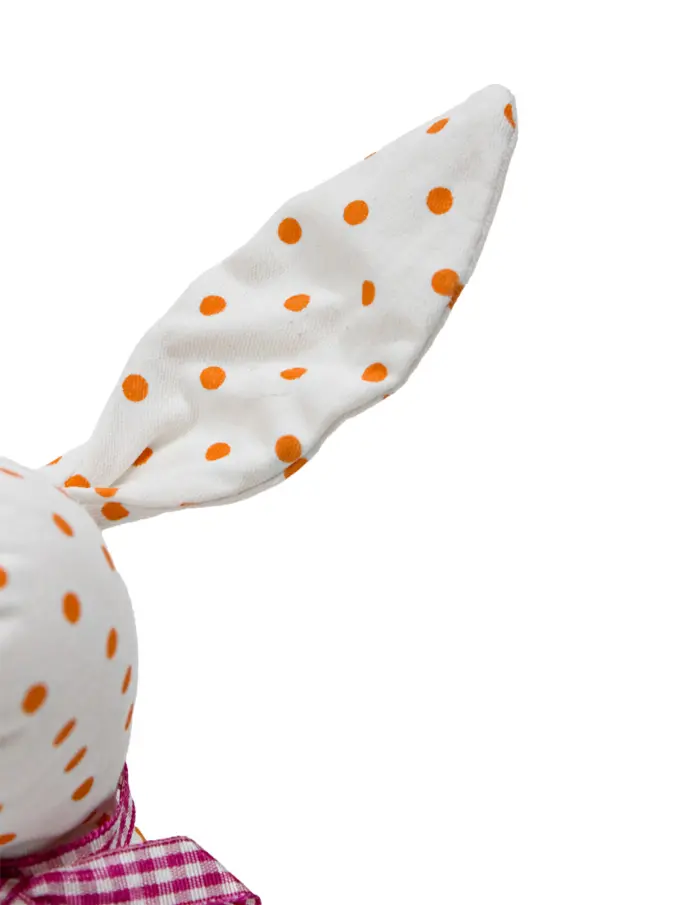 Decoración diseño conejo de tela blanca con puntos naranjas con moño de 4.5x6.5x21cm - Image 3