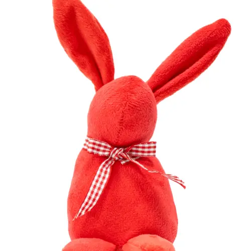 Decoración diseño conejo de tela rojo liso con moño rojo con puntos de 4.5×6.5x21cm