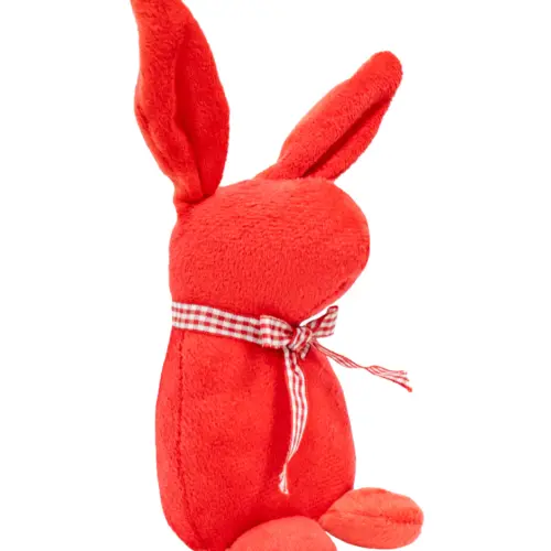 Decoración diseño conejo de tela rojo liso con moño rojo con puntos de 4.5×6.5x21cm