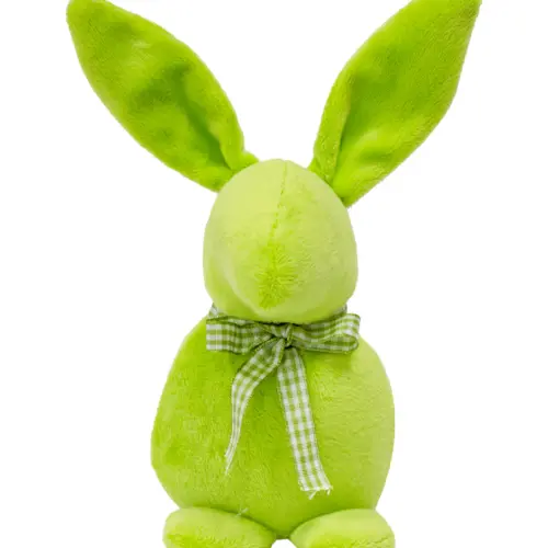 Decoración diseño conejo de tela verde liso con moño verde con puntos de 4.5×6.5x21cm