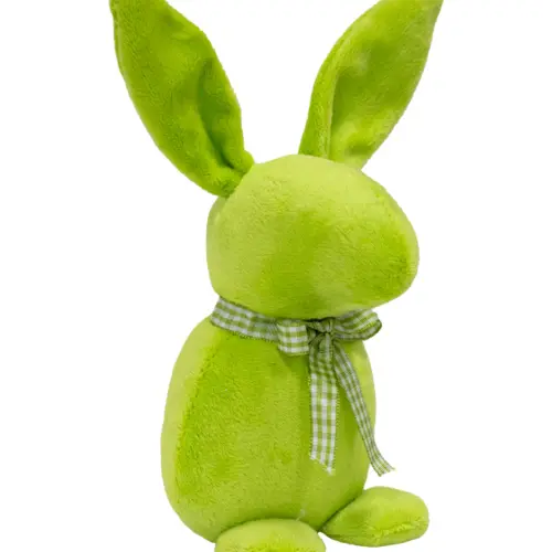 Decoración diseño conejo de tela verde liso con moño verde con puntos de 4.5×6.5x21cm