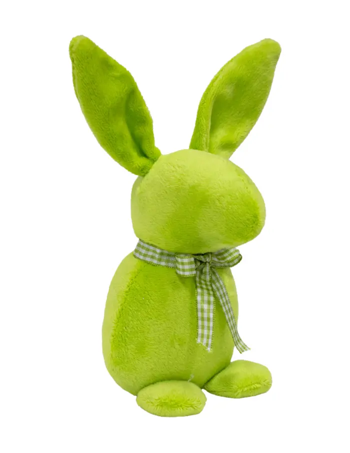 Decoración diseño conejo de tela verde liso con moño verde con puntos de 4.5x6.5x21cm - Image 2