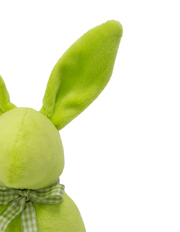 Decoración diseño conejo de tela verde liso con moño verde con puntos de 4.5x6.5x21cm - Image 3