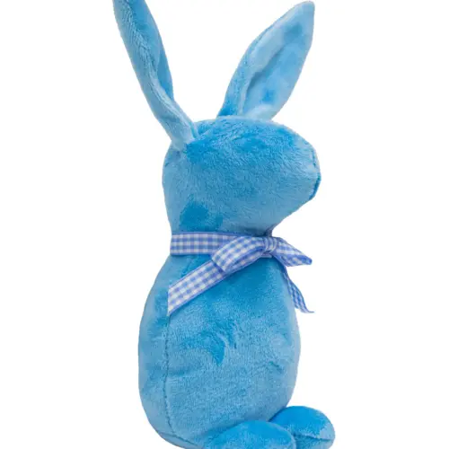 Decoración diseño conejo de tela azul claro liso con moño azul con puntos de 4.5×6.5x21cm