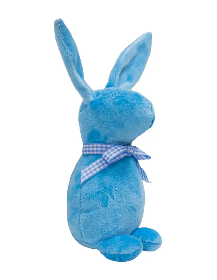 Decoración diseño conejo de tela azul claro liso con moño azul con puntos de 4.5x6.5x21cm - Image 2