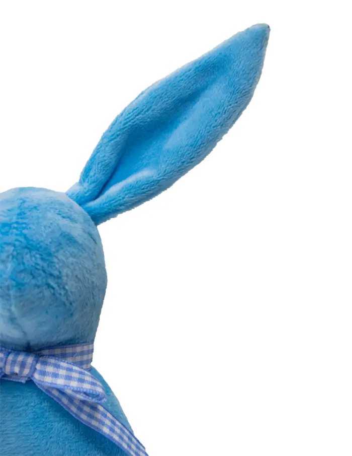 Decoración diseño conejo de tela azul claro liso con moño azul con puntos de 4.5x6.5x21cm - Image 3