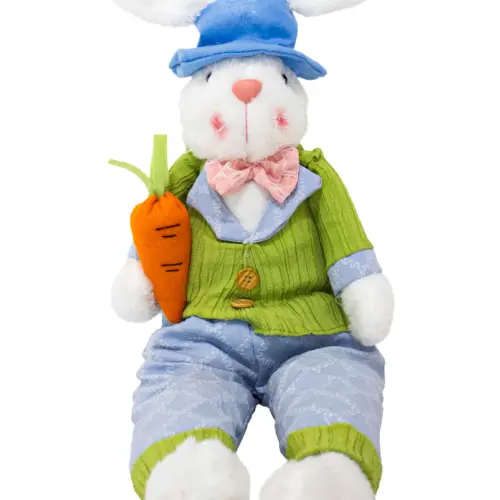 Decoración diseño conejo sentado con suéter verde de 8x17x64cm