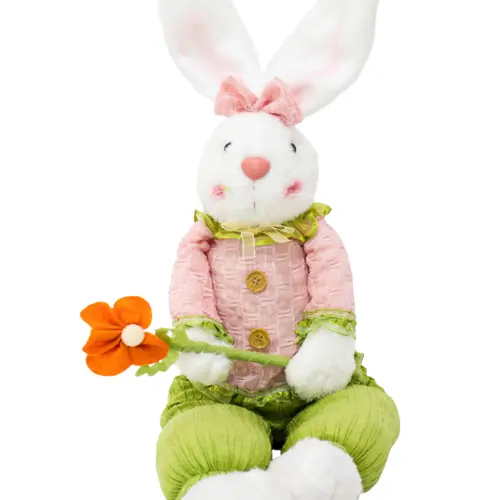 Decoración diseño conejo sentado con suéter rosa de 8x17x64cm