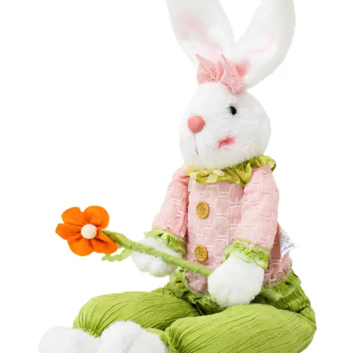 Decoración diseño conejo sentado con suéter rosa de 8x17x64cm