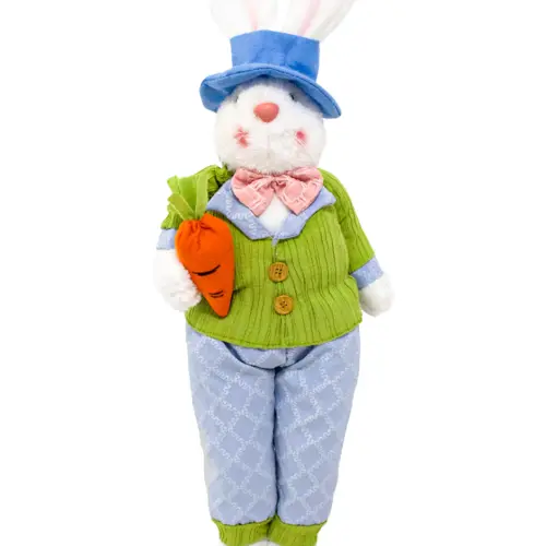 Decoración diseño conejo sentado con suéter verde de 8x17x69cm