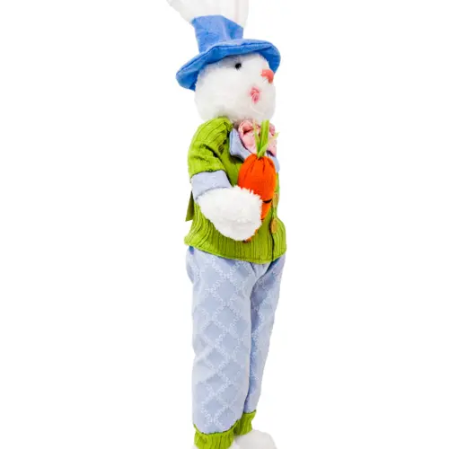 Decoración diseño conejo sentado con suéter verde de 8x17x69cm