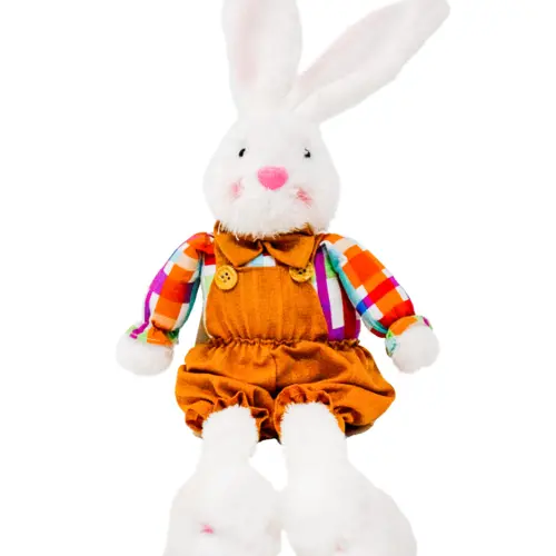 Decoración diseño conejo sentado con overol de 7x15x56cm