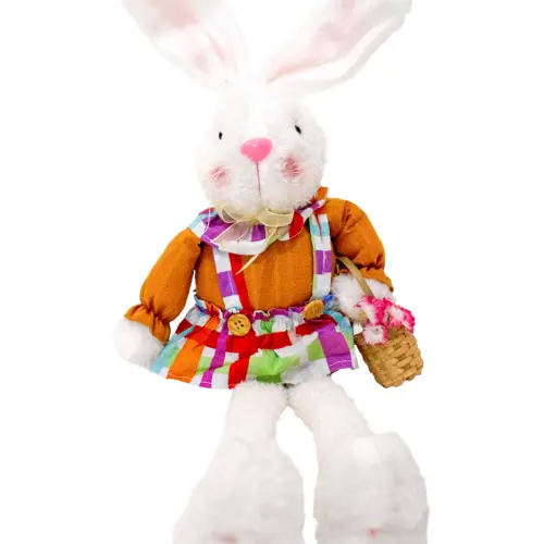Decoración diseño conejo sentado con falda de cuadros de  7x15x56cm